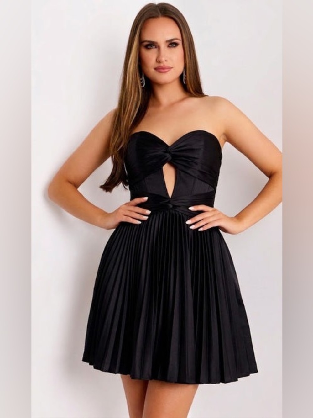 Jovani 45686 Metallic Pleated Strapless Cocktail Dress